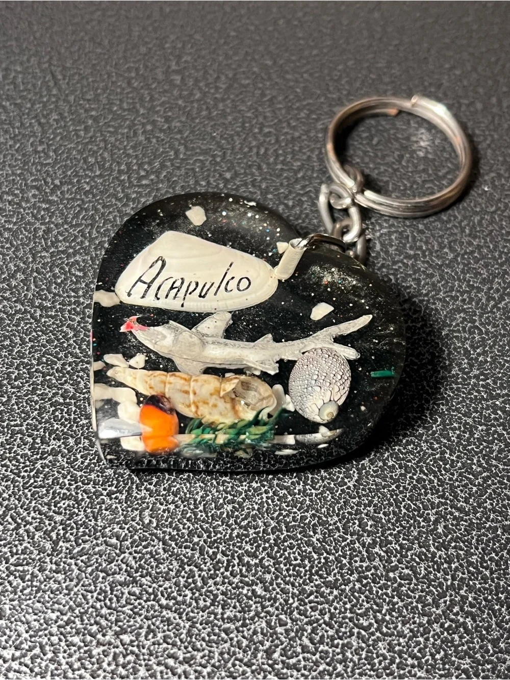 Vintage Souvenir Keyring ACAPULCO MEXICO Keychain Shark and Shells, Souvenirs
